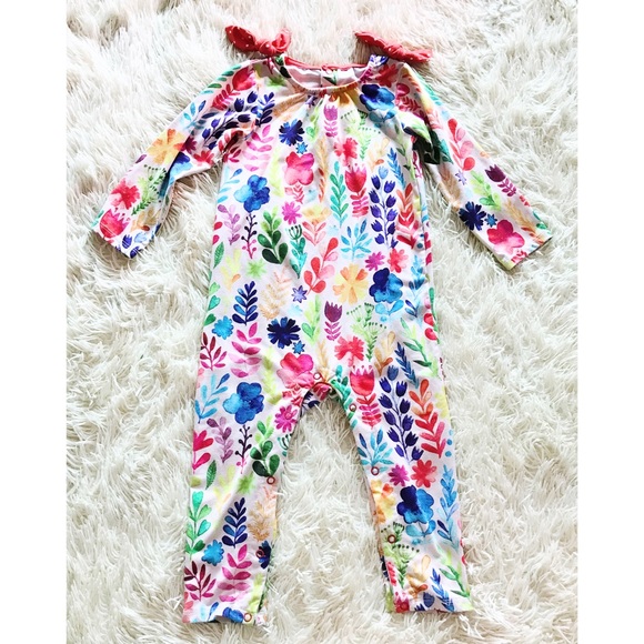 Like New Penelope Plumm 🍑 Puff & Dark Orange Floral Knot Playsuit 2T | Adorable - Picture 2 of 9